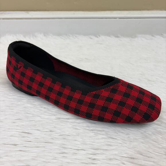 Vivaia Square-Toe V-Cut Flats (Margot 2.0) Red Plaid  Size EU 43 US 11 - Picture 1 of 8